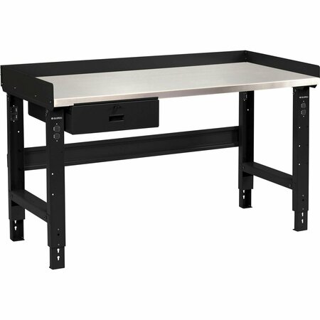 GLOBAL INDUSTRIAL 60 x 30 Adj Height Workbench w/Drawer, Black- Stainless Steel Square Top 239125ABK